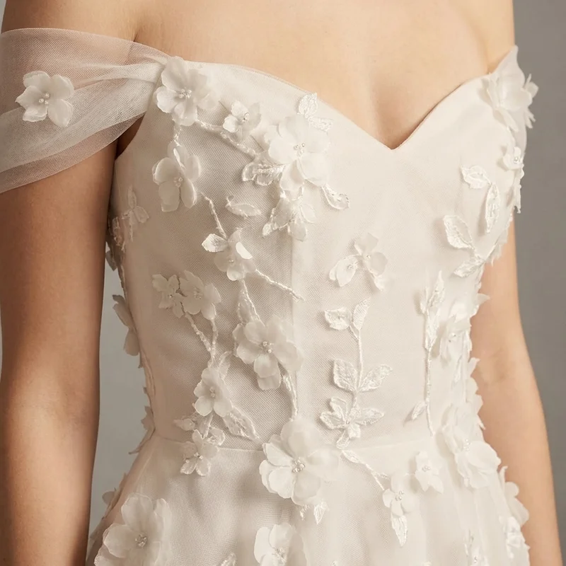 Ivy Organza Garden Wedding Dress with Floral Appliqué - 3