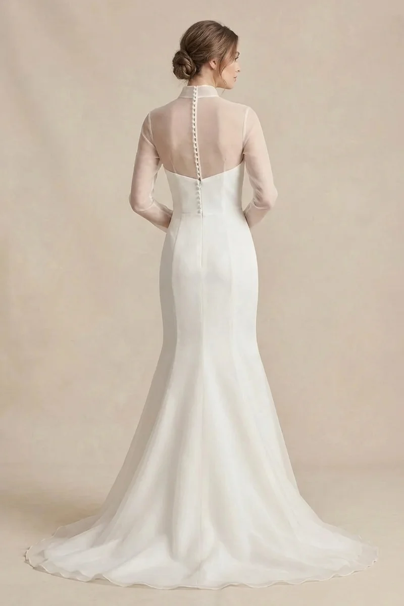 Luna Sheer Organza Minimalist Wedding Dress - 2