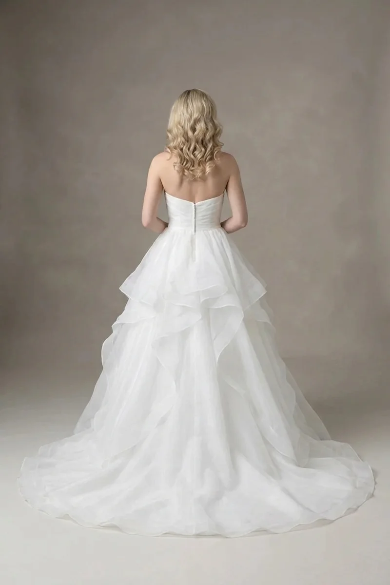 Pearl Organza Ball Gown Wedding Dress with Ruffle Skirt - 2