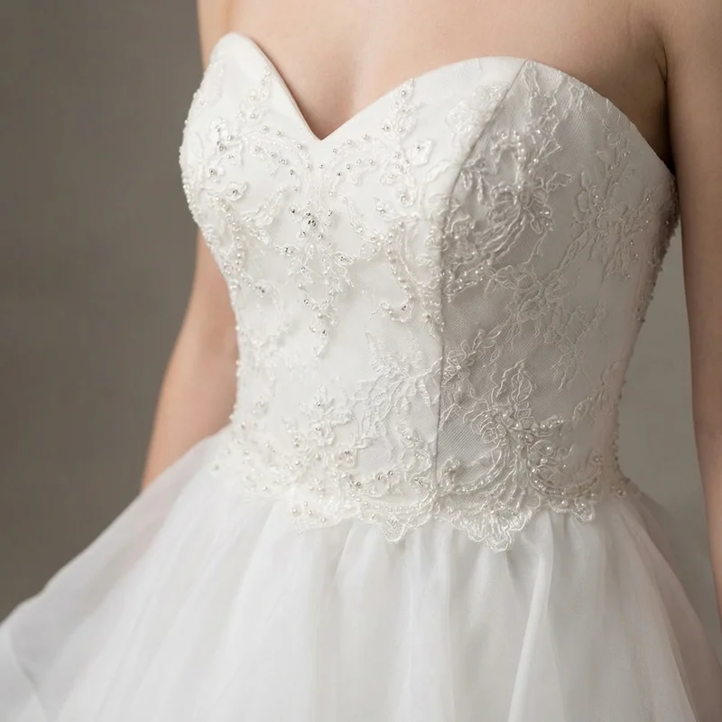 Pearl Organza Ball Gown Wedding Dress with Ruffle Skirt - 3