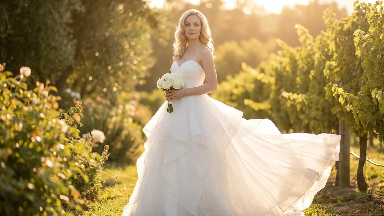 Pearl Organza Ball Gown Wedding Dress with Ruffle Skirt - 6