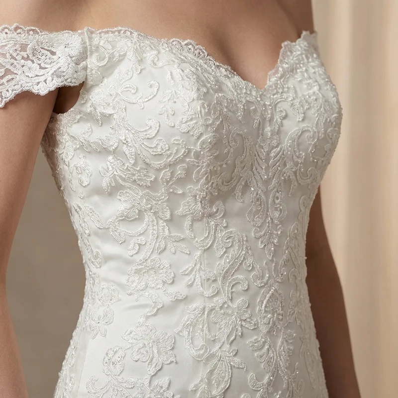 Off The Shoulder Lace Mermaid Wedding Dress - 3