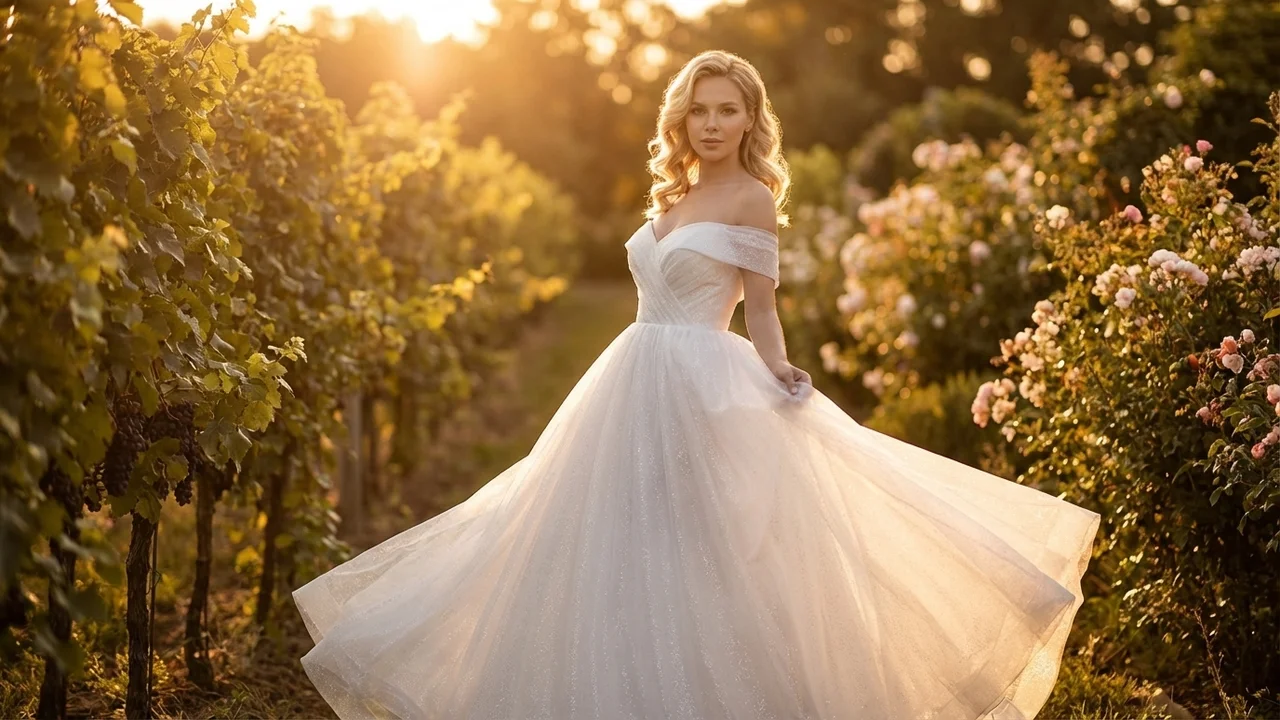 Off The Shoulder Tulle Ball Gown Wedding Dress - 6