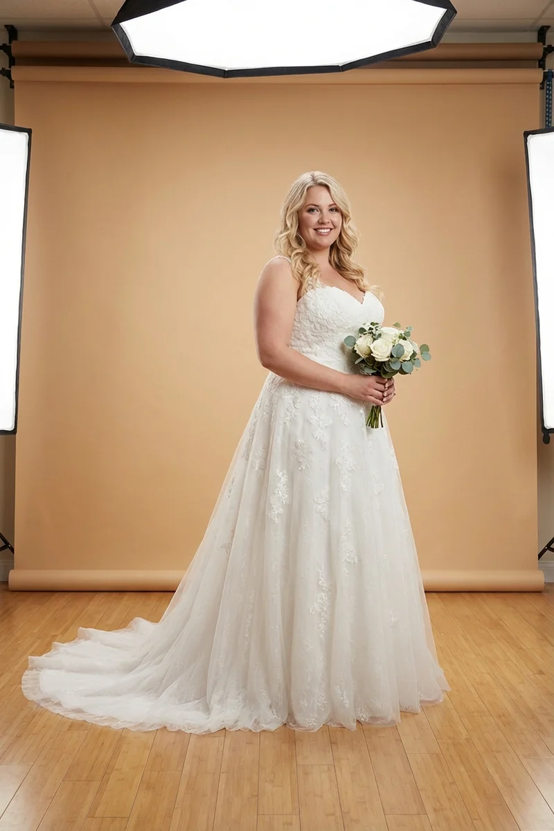 Romantic Lace Plus Size Wedding Dress with Corset Back - 1
