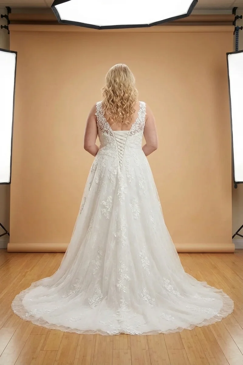 Romantic Lace Plus Size Wedding Dress with Corset Back - 2