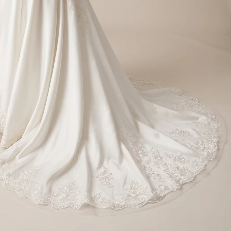 Elegant Satin Plus Size Wedding Dress with Cap Sleeves - 4