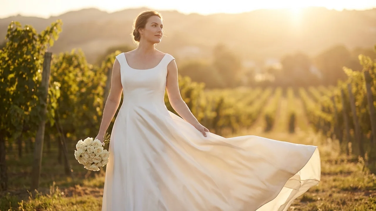 Elegant Satin Plus Size Wedding Dress with Cap Sleeves - 6