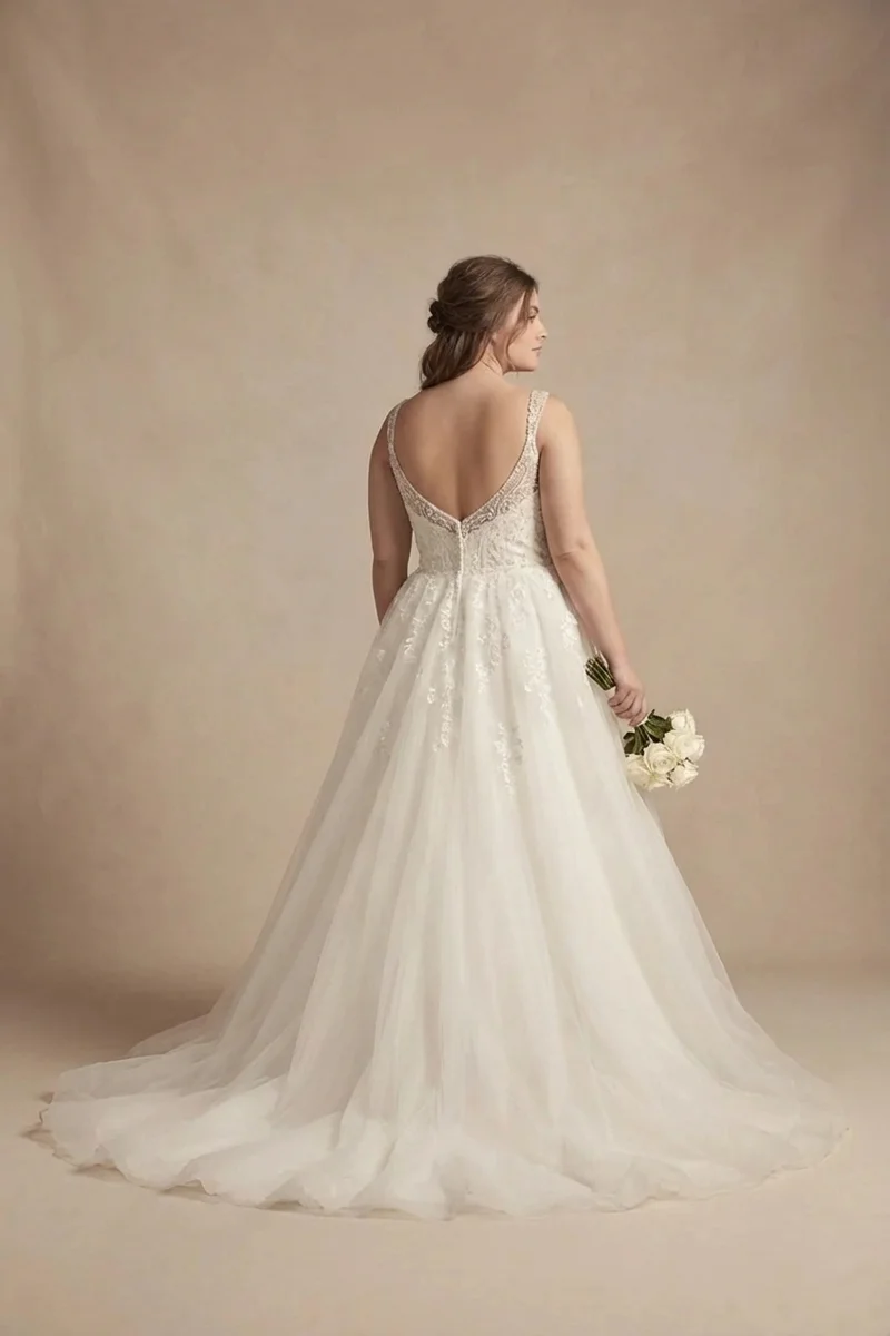 Princess Tulle Plus Size Wedding Dress with Beaded Bodice - 2