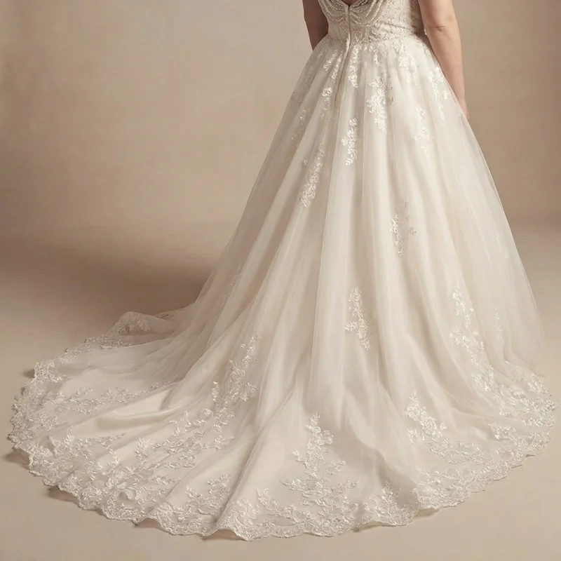 Princess Tulle Plus Size Wedding Dress with Beaded Bodice - 4