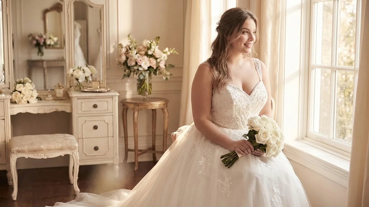 Princess Tulle Plus Size Wedding Dress with Beaded Bodice - 5