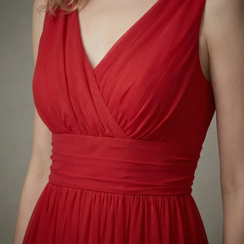 Red Chiffon Empire Waist Wedding Dress - 3