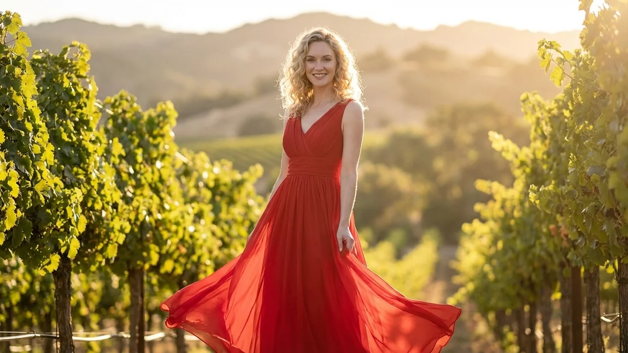 Red Chiffon Empire Waist Wedding Dress - 6