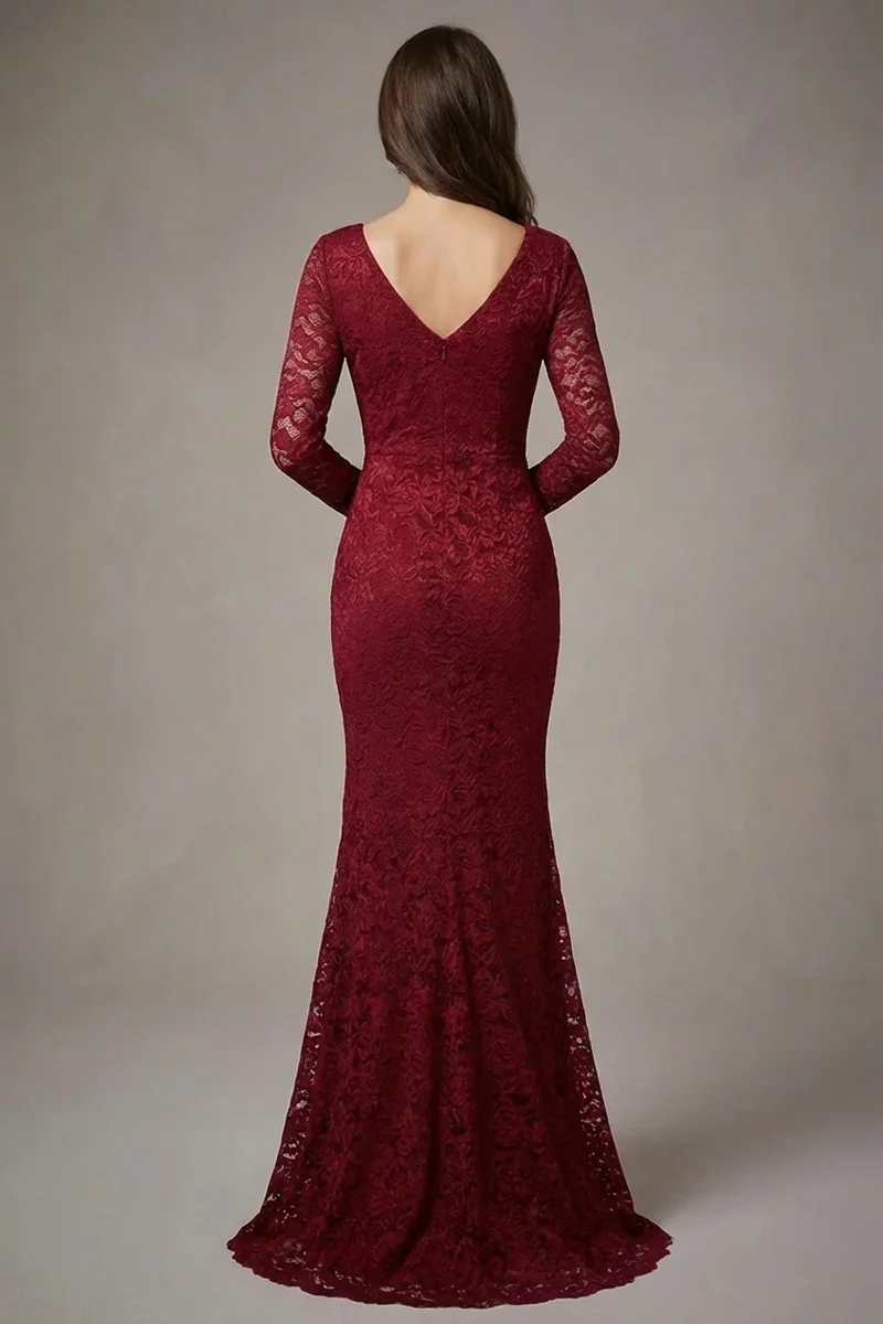 Red Lace Mermaid Wedding Dress - 2
