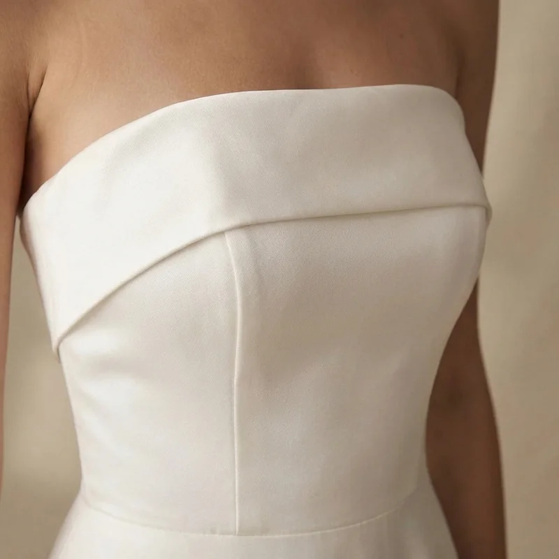 Strapless Minimalist Satin Bridal Gown - 3