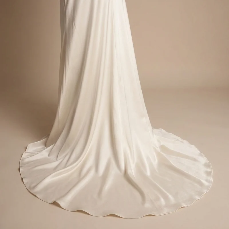 Long Sleeve Satin Wedding Dress - 4