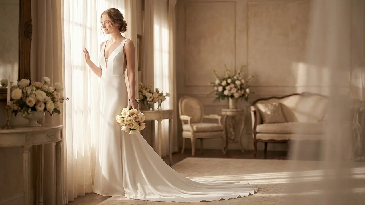 Daria Plunge Illusion Wedding Dress - 5