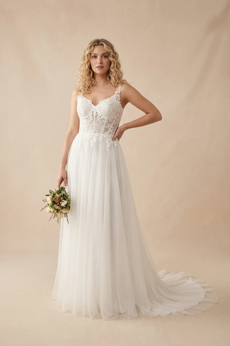 Liana Sheer Corset Wedding Dress - 1