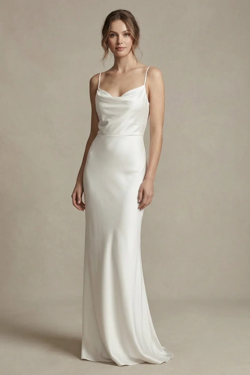 Vera Backless Satin Slip Wedding Dress - 1