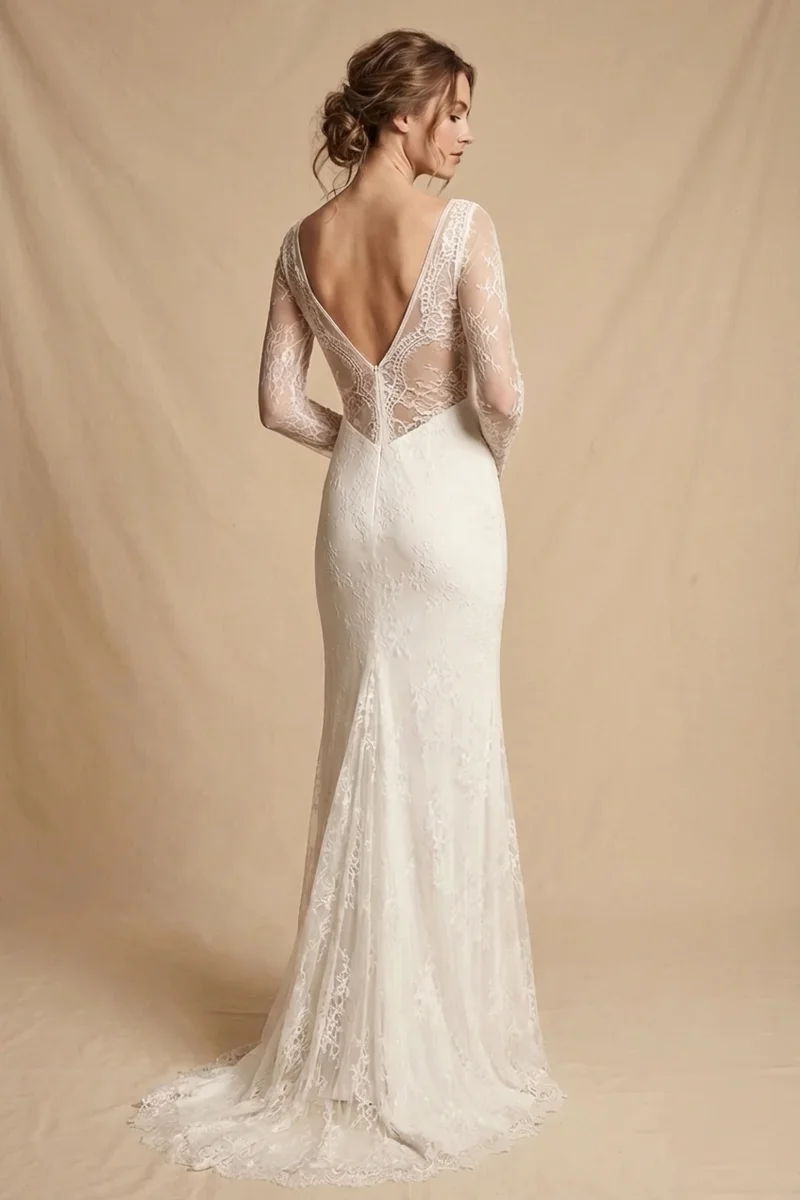 Margaux Sheath Lace Backless Wedding Dress - 2