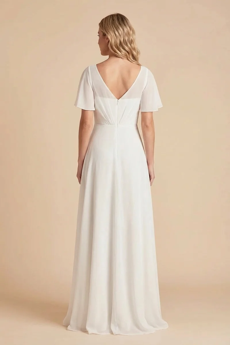 Darcy Short Chiffon V-Neck Wedding Dress - 2