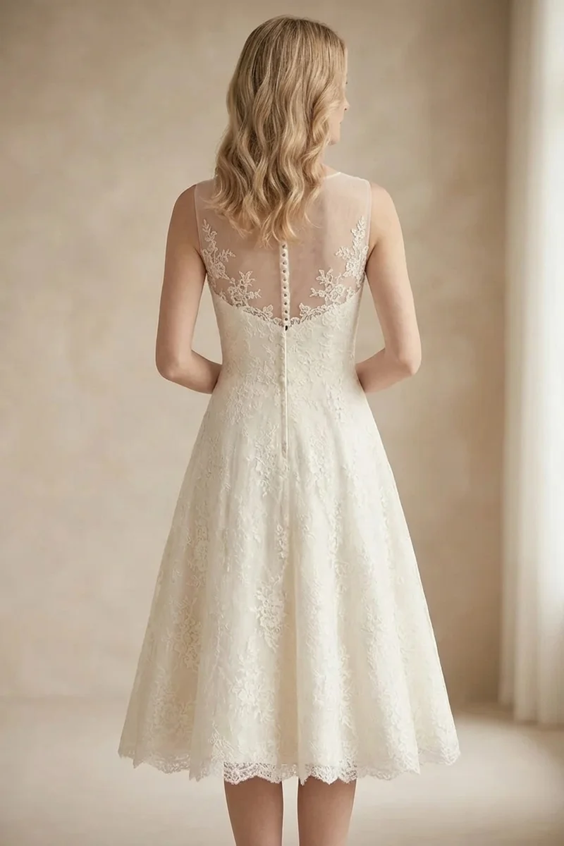 Maribel Short Lace Cocktail Wedding Dress - 2