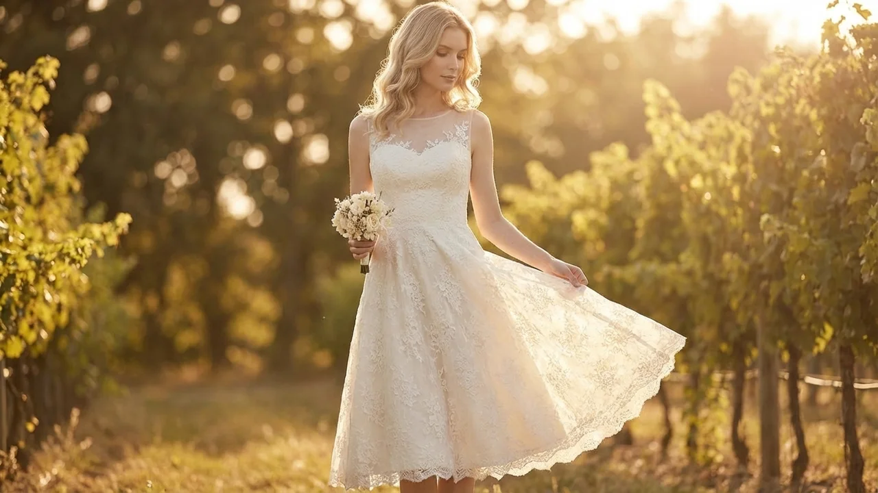 Maribel Short Lace Cocktail Wedding Dress - 6