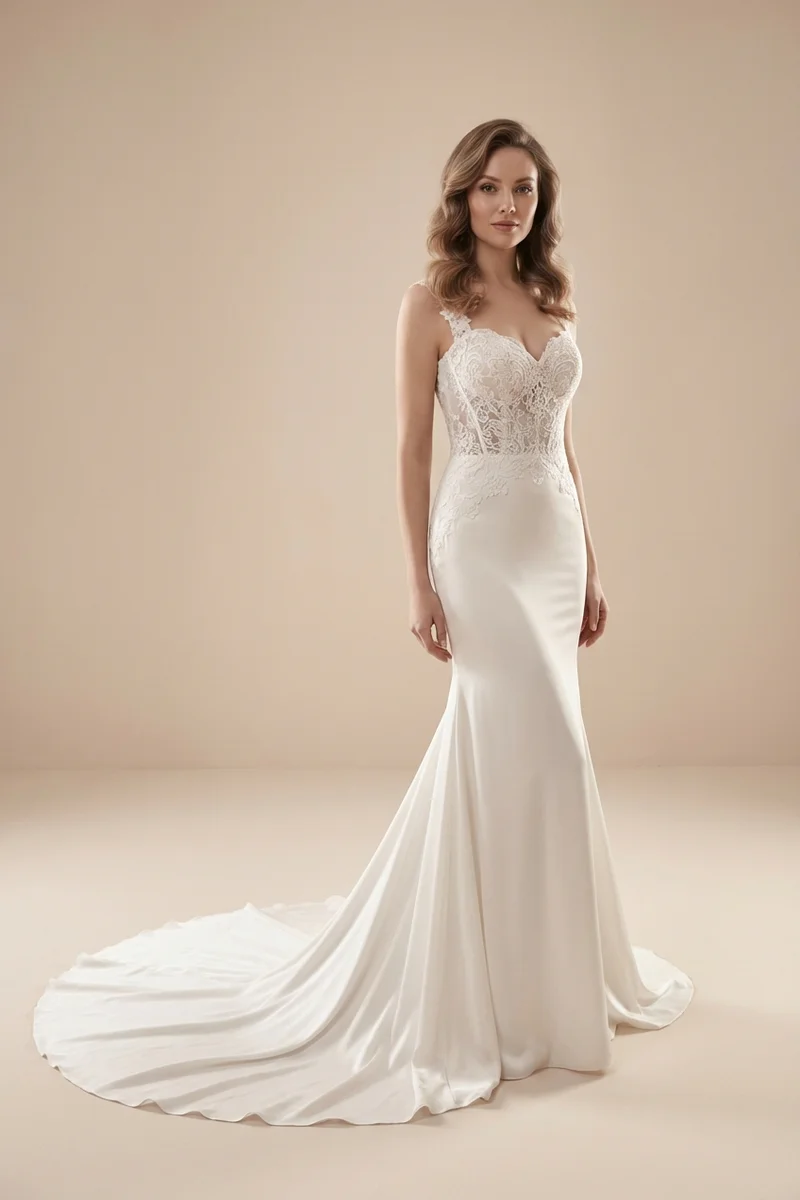 Valentina Silk Mermaid Wedding Dress with Lace Bodice - 1