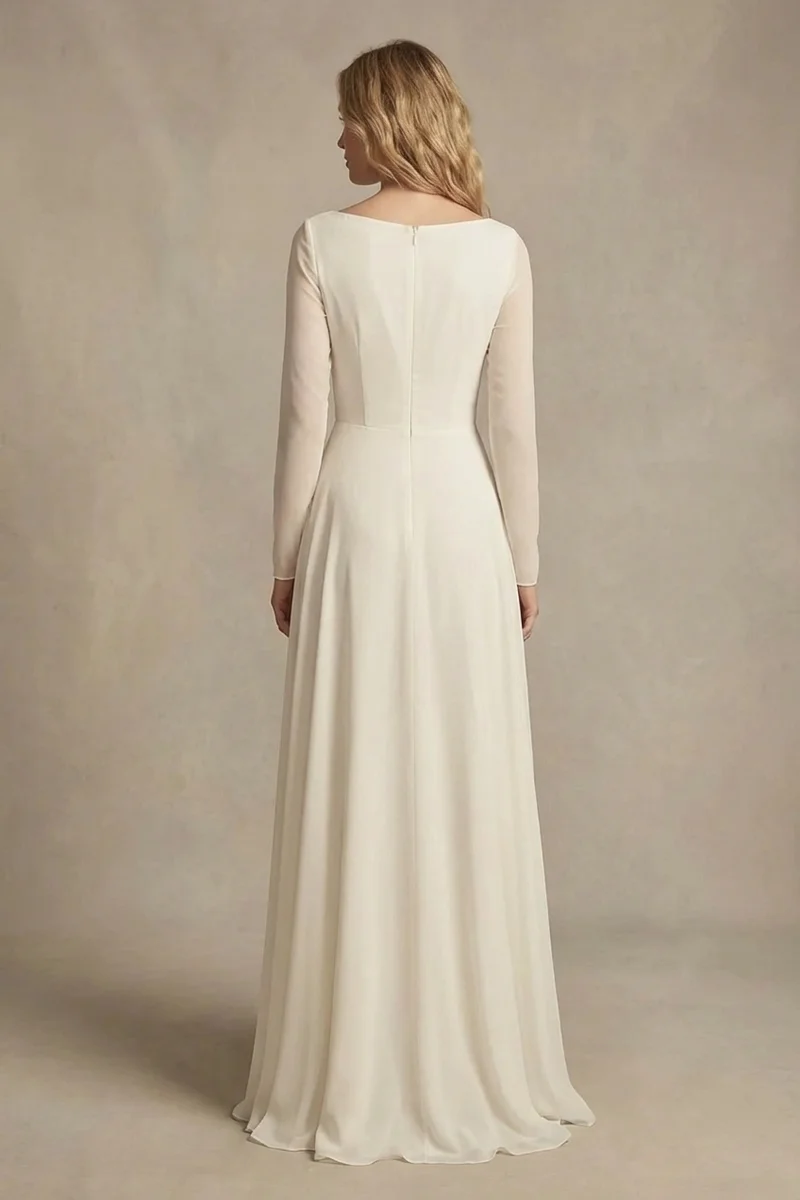Phoebe Simple Chiffon Boat Neck Wedding Dress - 2