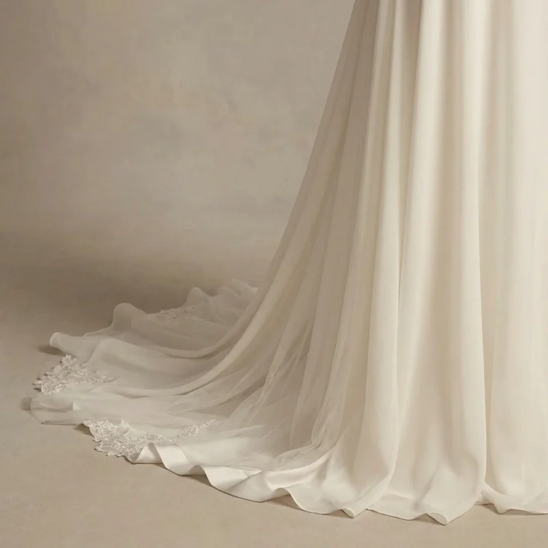 Phoebe Simple Chiffon Boat Neck Wedding Dress - 4