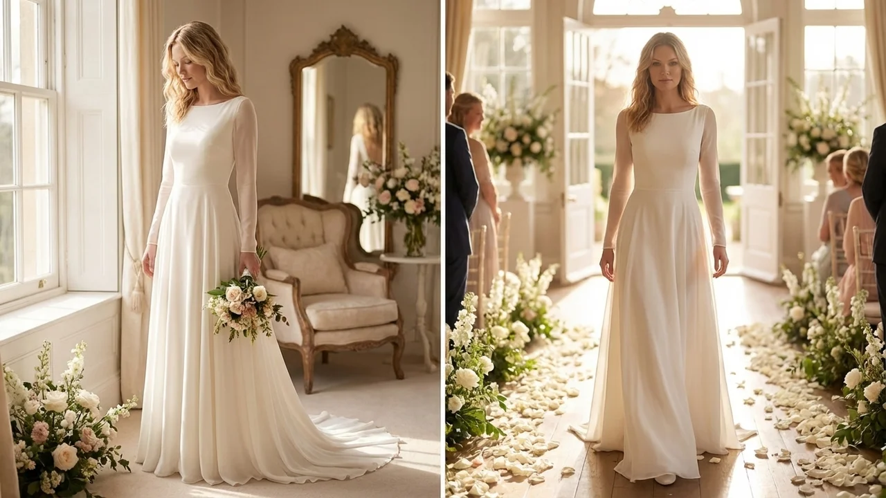 Phoebe Simple Chiffon Boat Neck Wedding Dress - 5