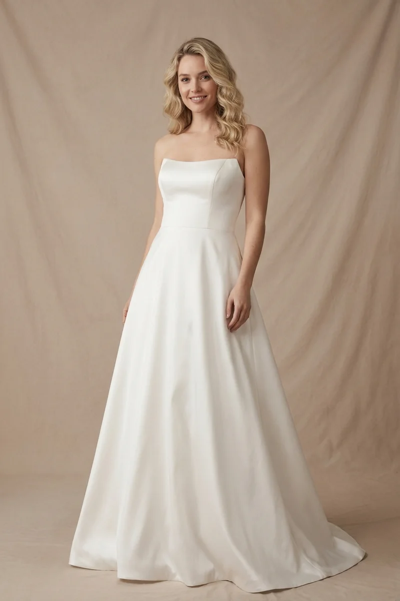Clara Simple Satin Strapless Wedding Dress - 1