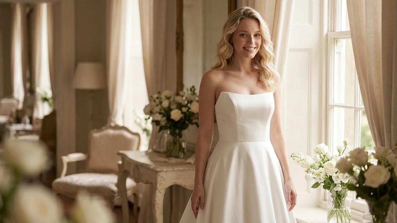 Clara Simple Satin Strapless Wedding Dress - 5