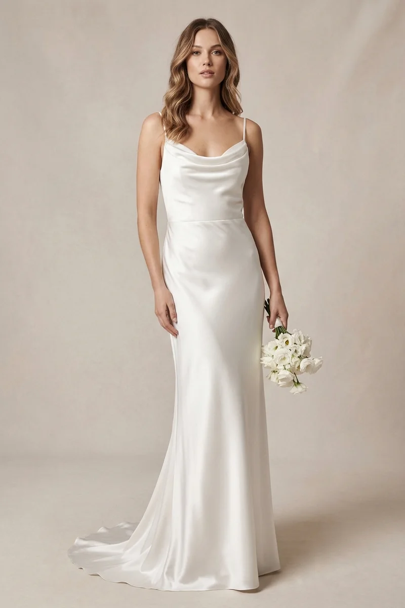 Estelle Satin Cowl Spaghetti Strap Slip Dress - 1