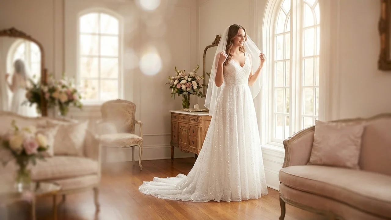 Celeste All-Over Sequin A-Line Wedding Dress - 5