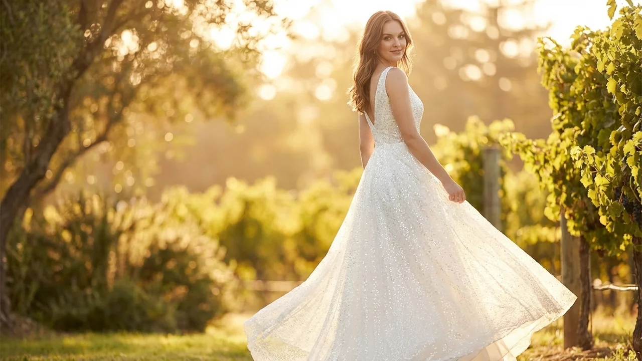 Celeste All-Over Sequin A-Line Wedding Dress - 6