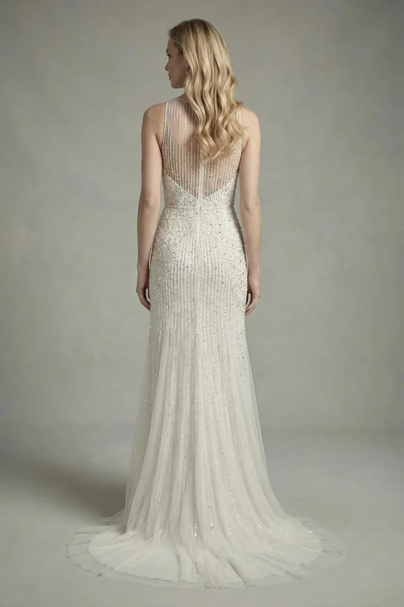 Noelle Beaded Sparkle Sheath Wedding Dress - 2