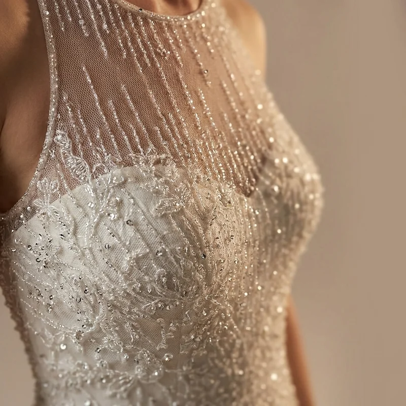 Noelle Beaded Sparkle Sheath Wedding Dress - 3