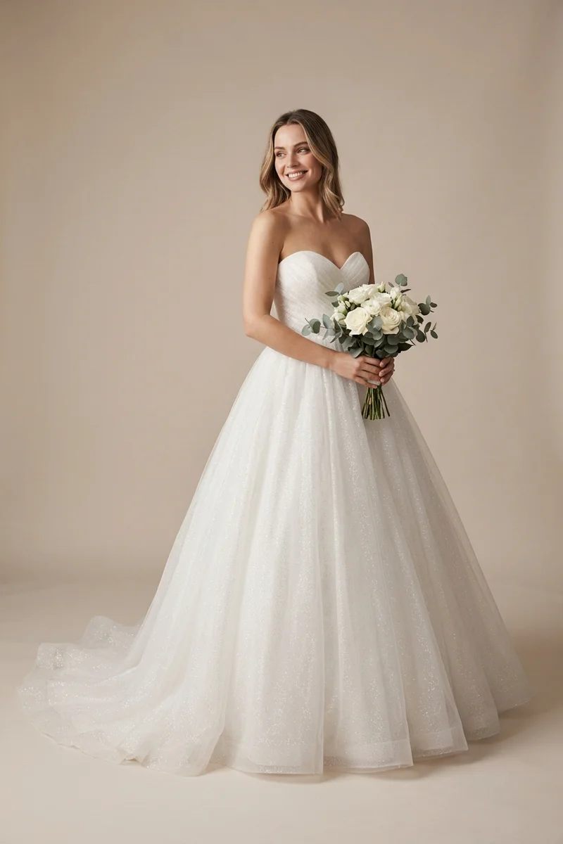 Astrid Glitter Tulle Ball Gown Wedding Dress - 1