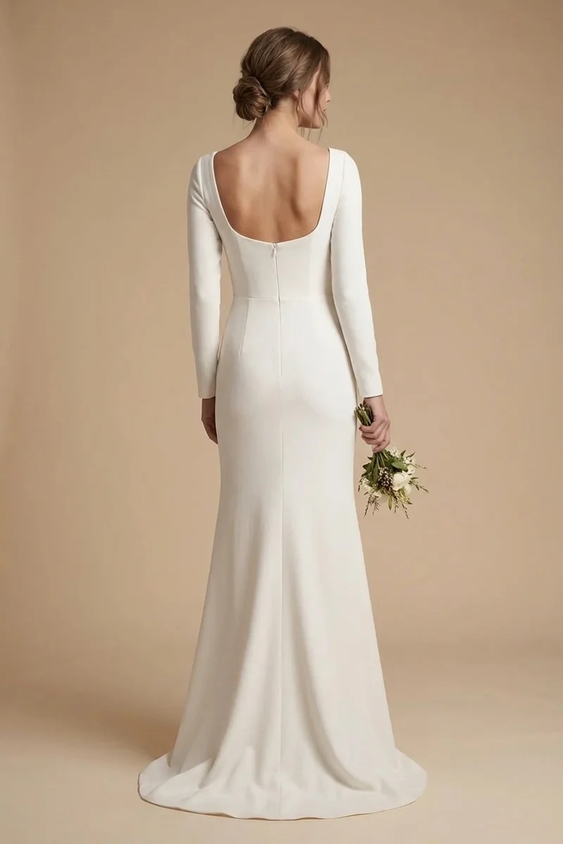 Aurora Square Neck Fitted Crepe Wedding Dress - 2
