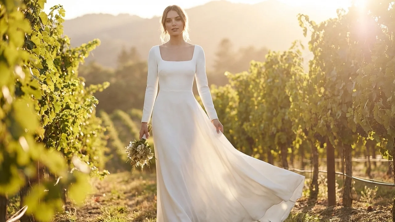 Aurora Square Neck Fitted Crepe Wedding Dress - 6