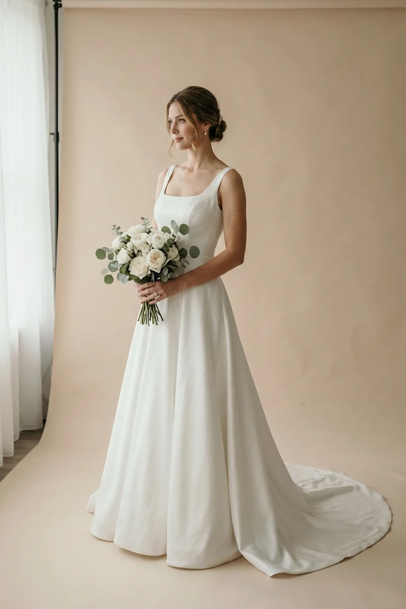 Clara Square Neck Satin Wedding Dress - 1