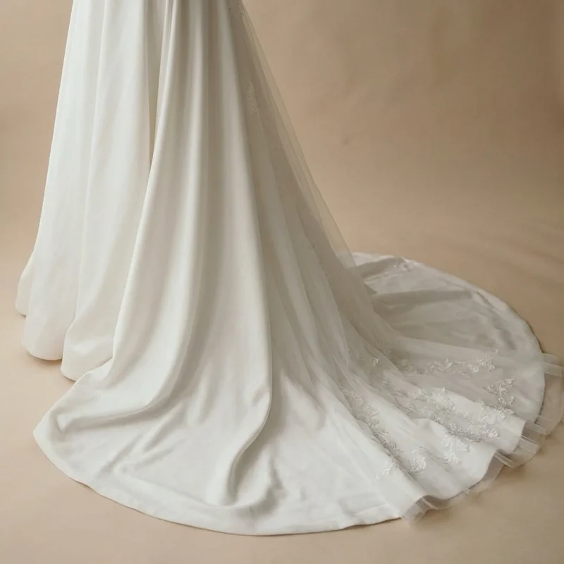 Clara Square Neck Satin Wedding Dress - 4