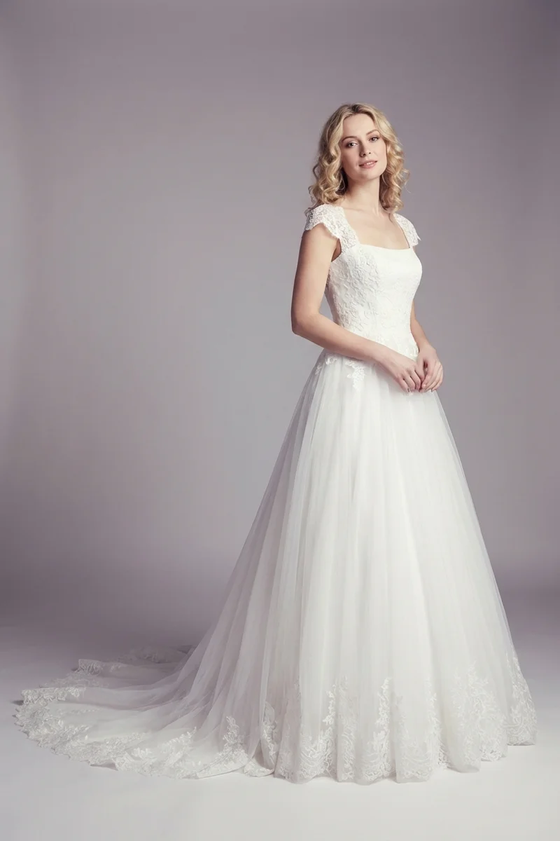 Rosalind Square Neck Tulle Ball Gown Wedding Dress - 1
