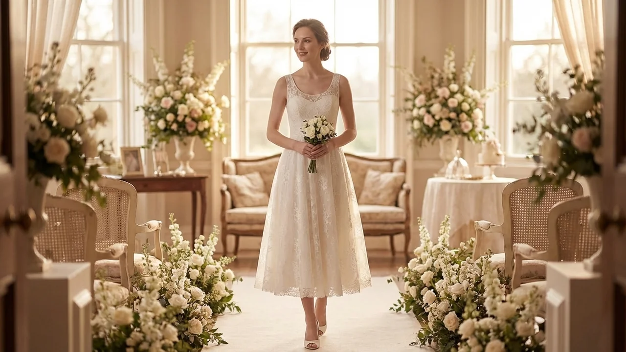 Rosalie Lace Tea Length Wedding Dress - 5