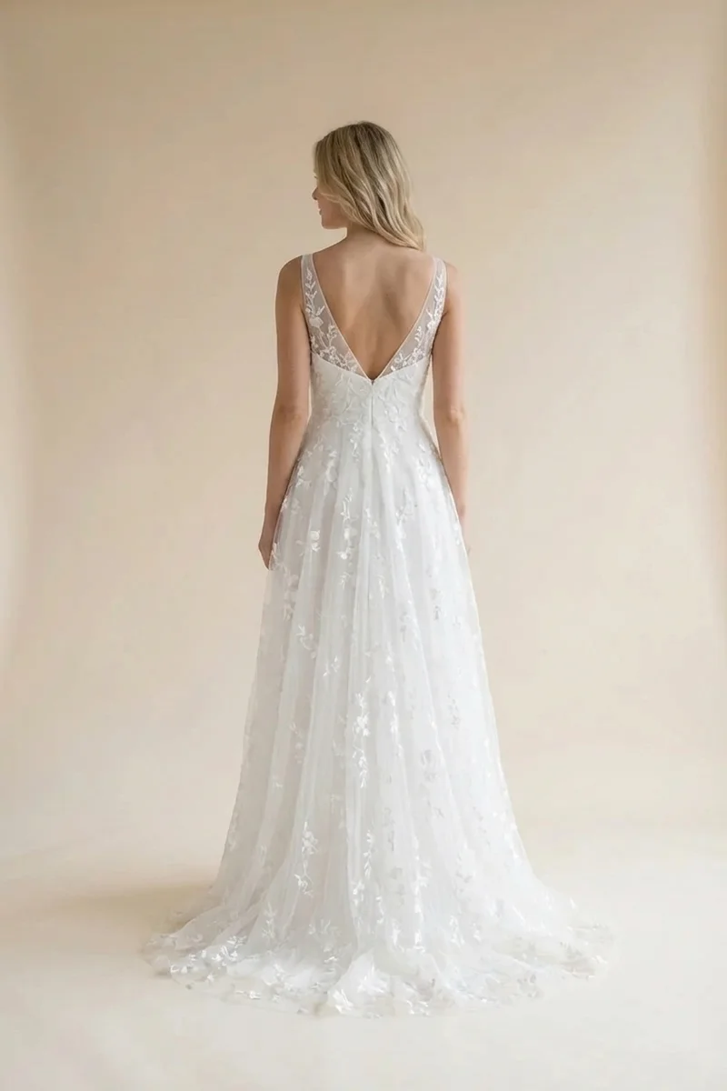 Penelope Tulle Embroidered Garden Wedding Dress - 2