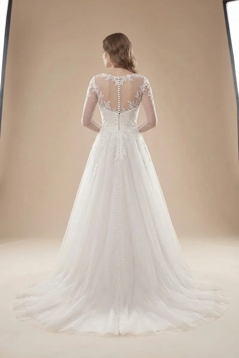 Cordelia Tulle Long Sleeve Winter Wedding Dress - 2