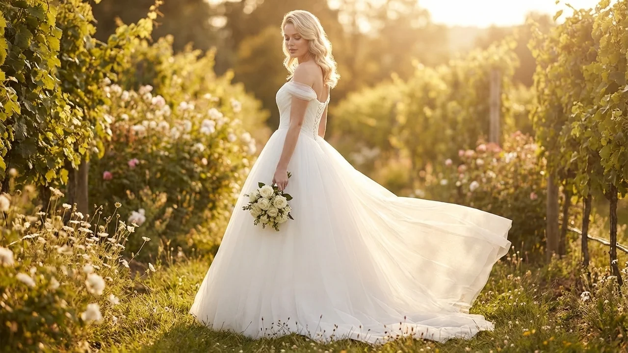 Genevieve Tulle Off-Shoulder Romantic Wedding Dress - 6