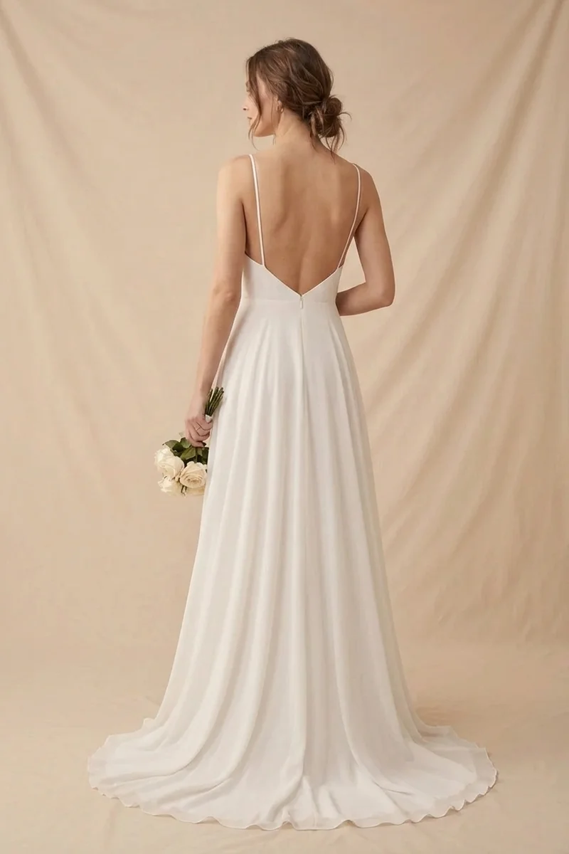Spaghetti Strap Simple Wedding Dress Under $100 - 2