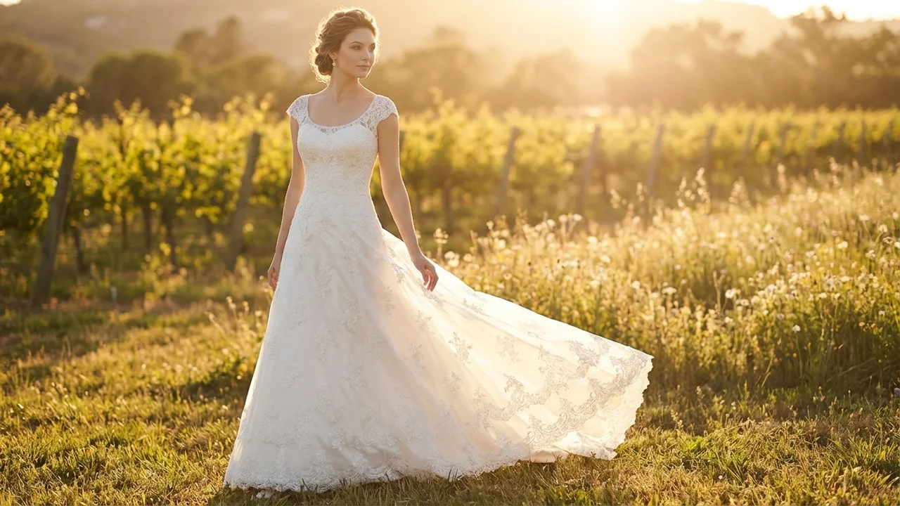 Lace Cap Sleeve Wedding Dress Under $100 - 6