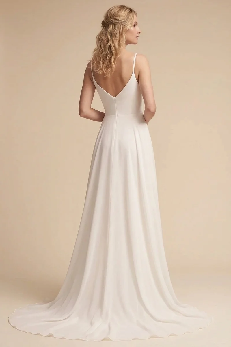 Chiffon V-Neck Wedding Dress Under $200 - 2